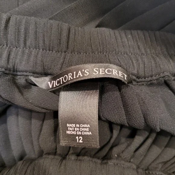 Victoria's Secret Size 12 Black Skirt Sheer Pleated Maxi Long Elastic Waist - Picture 4 of 6